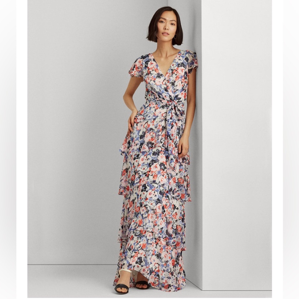 NWT Ralph Lauren Floral Tiered Ruffle Gown- SZ 8